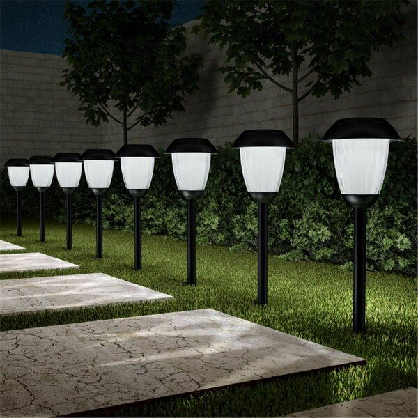 Grillgear 16 in. Solar Path Tall Stainless Steel Outdoor Stake Lighting for Garden - Black - Set of 8 GR3242830